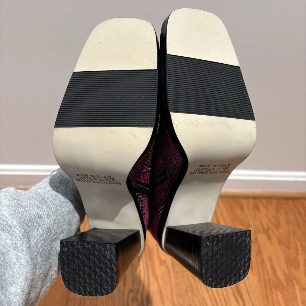 New Vtg Y2K Mainframe Magenta‎ Chunky Block Heel Leather Boot Square Toe 7 Bratz - Picture 9 of 13